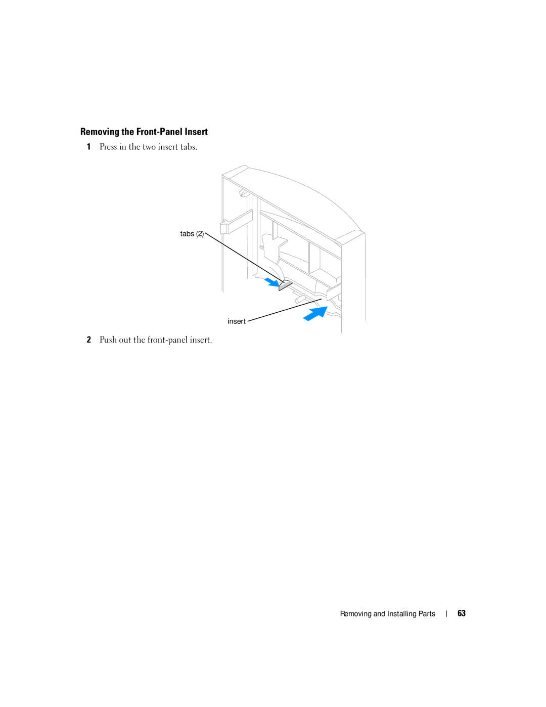 Dell 1100/B110 owner manual Removing the Front-Panel Insert, Tabs Insert 