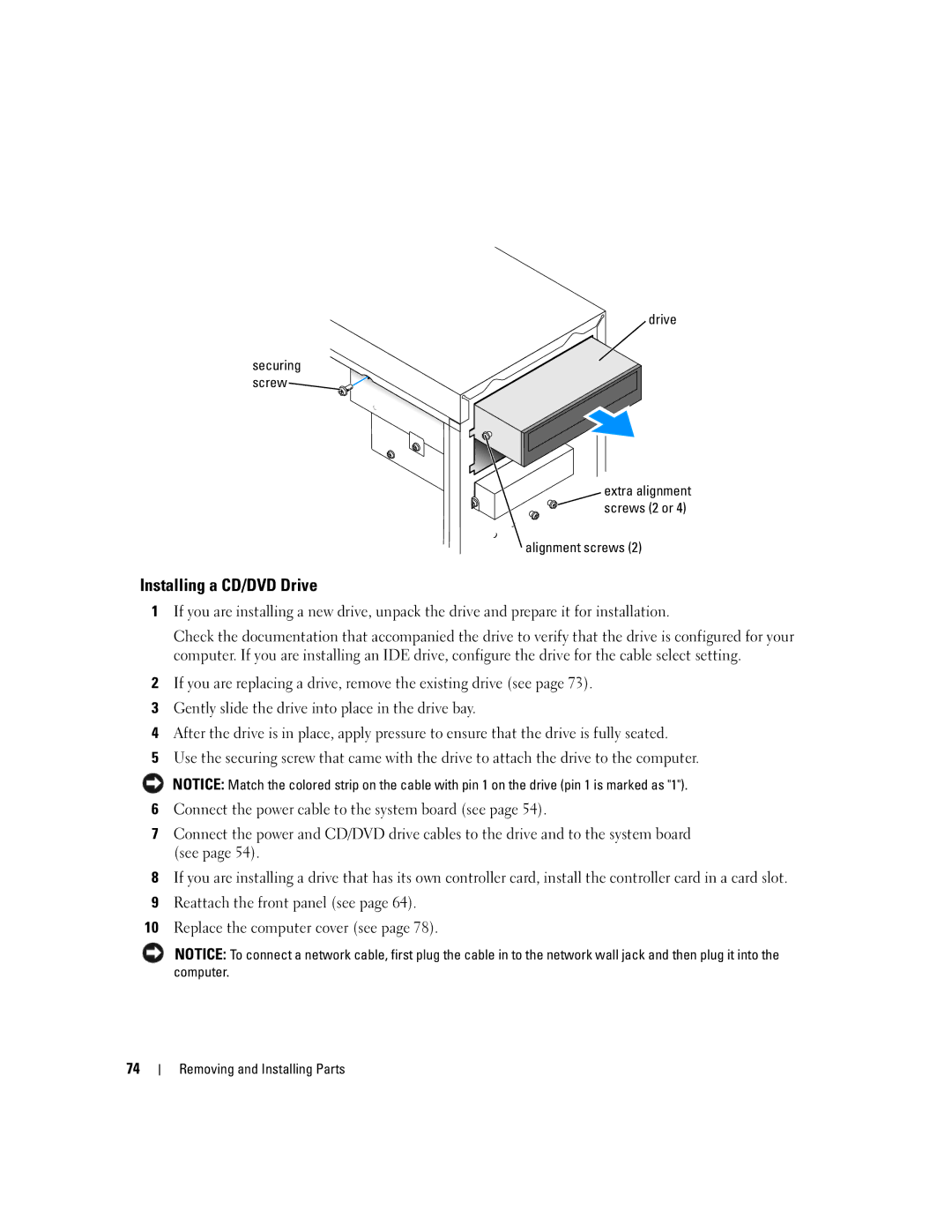 Dell 1100/B110 owner manual Installing a CD/DVD Drive 