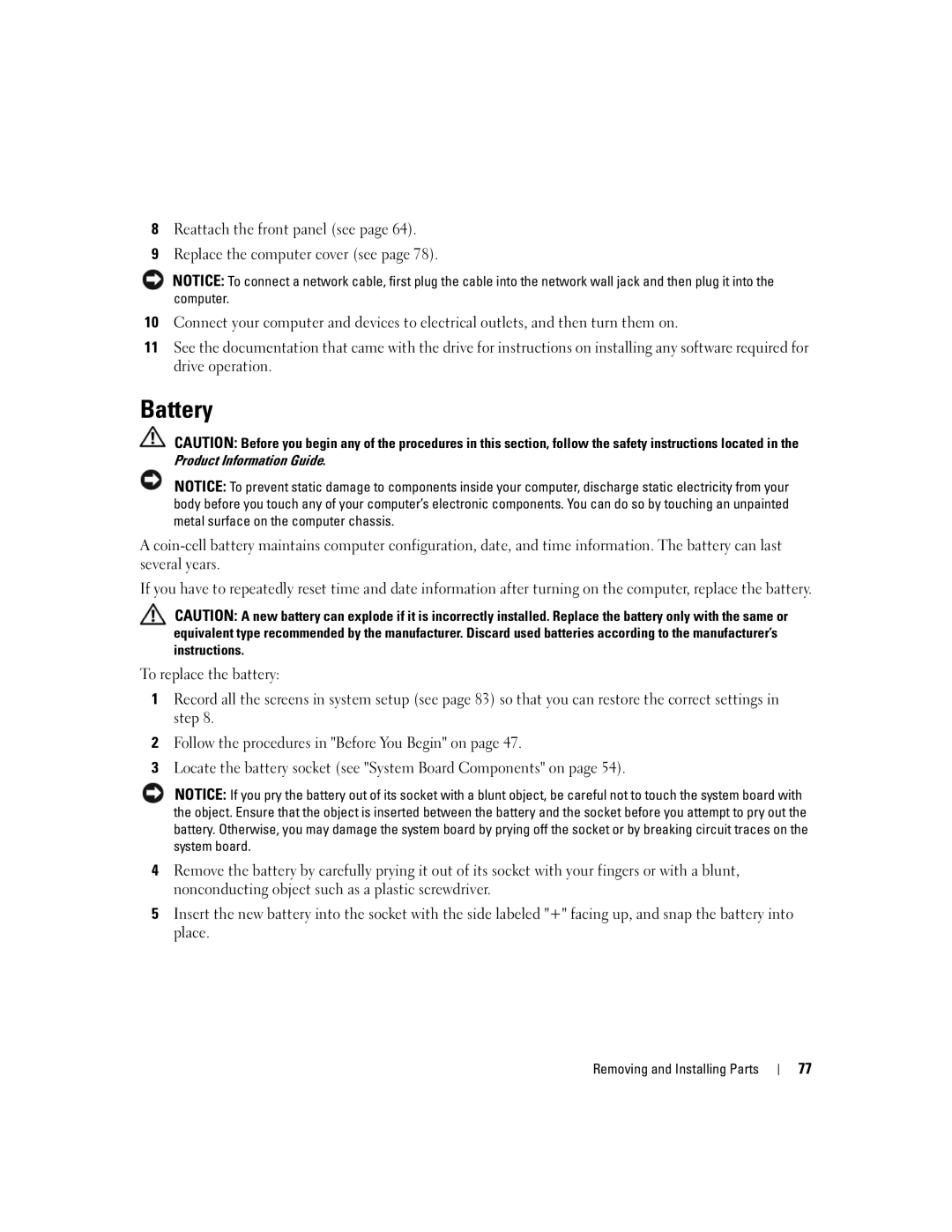 Dell 1100/B110 owner manual Battery 