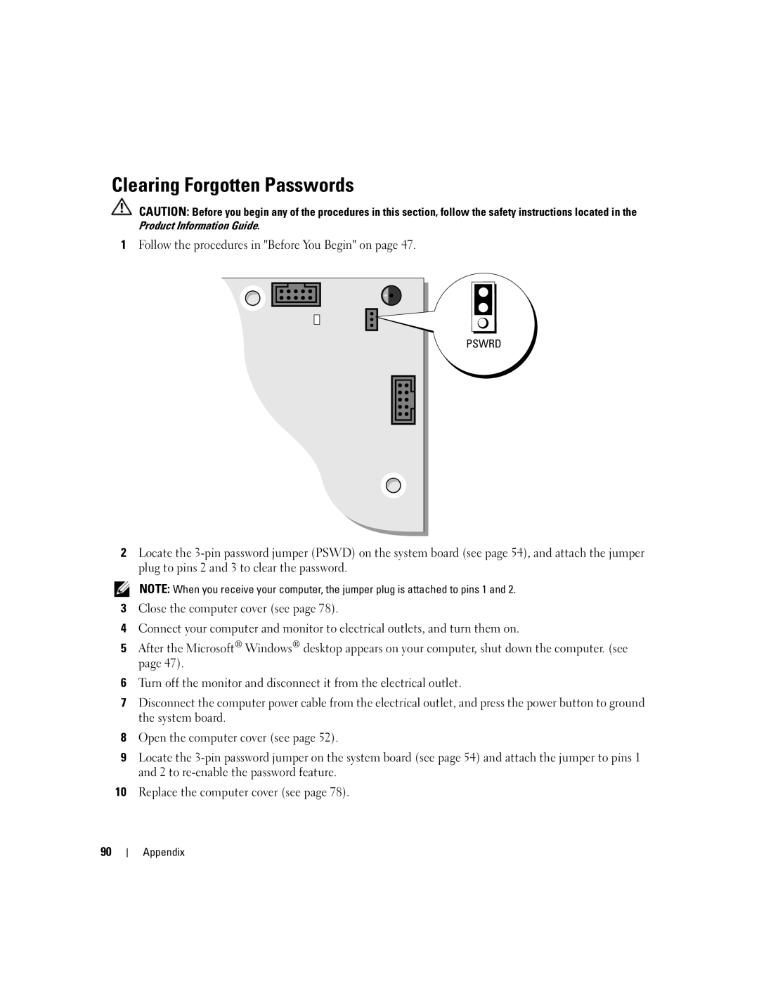 Dell 1100/B110 owner manual Clearing Forgotten Passwords 