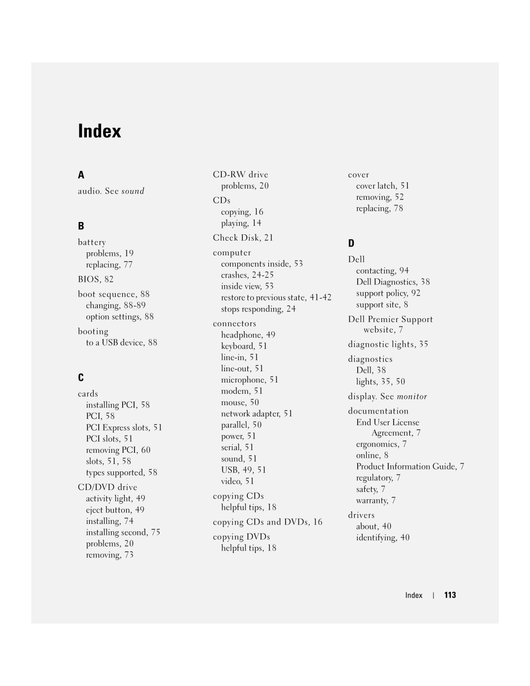 Dell B110, 1100 owner manual 113, Index 