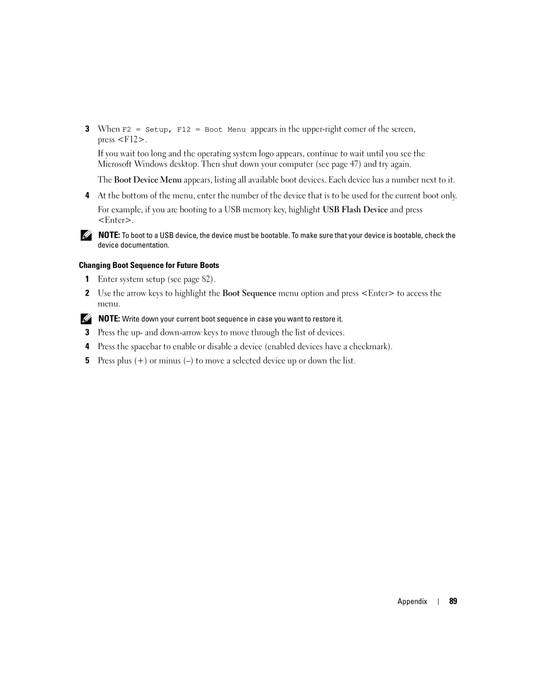 Dell B110, 1100 owner manual Changing Boot Sequence for Future Boots 