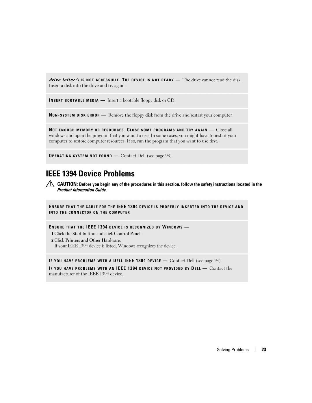 Dell Dimension B 110, 1100 manual Ieee 1394 Device Problems, Product Information Guide 