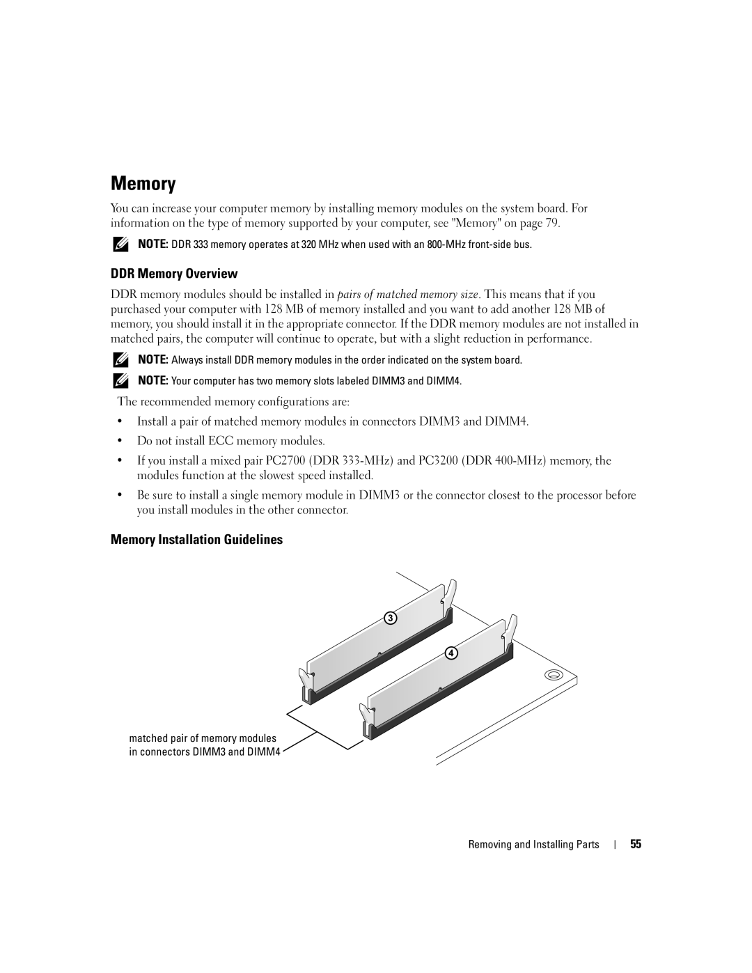 Dell Dimension B 110, 1100 manual DDR Memory Overview, Memory Installation Guidelines 