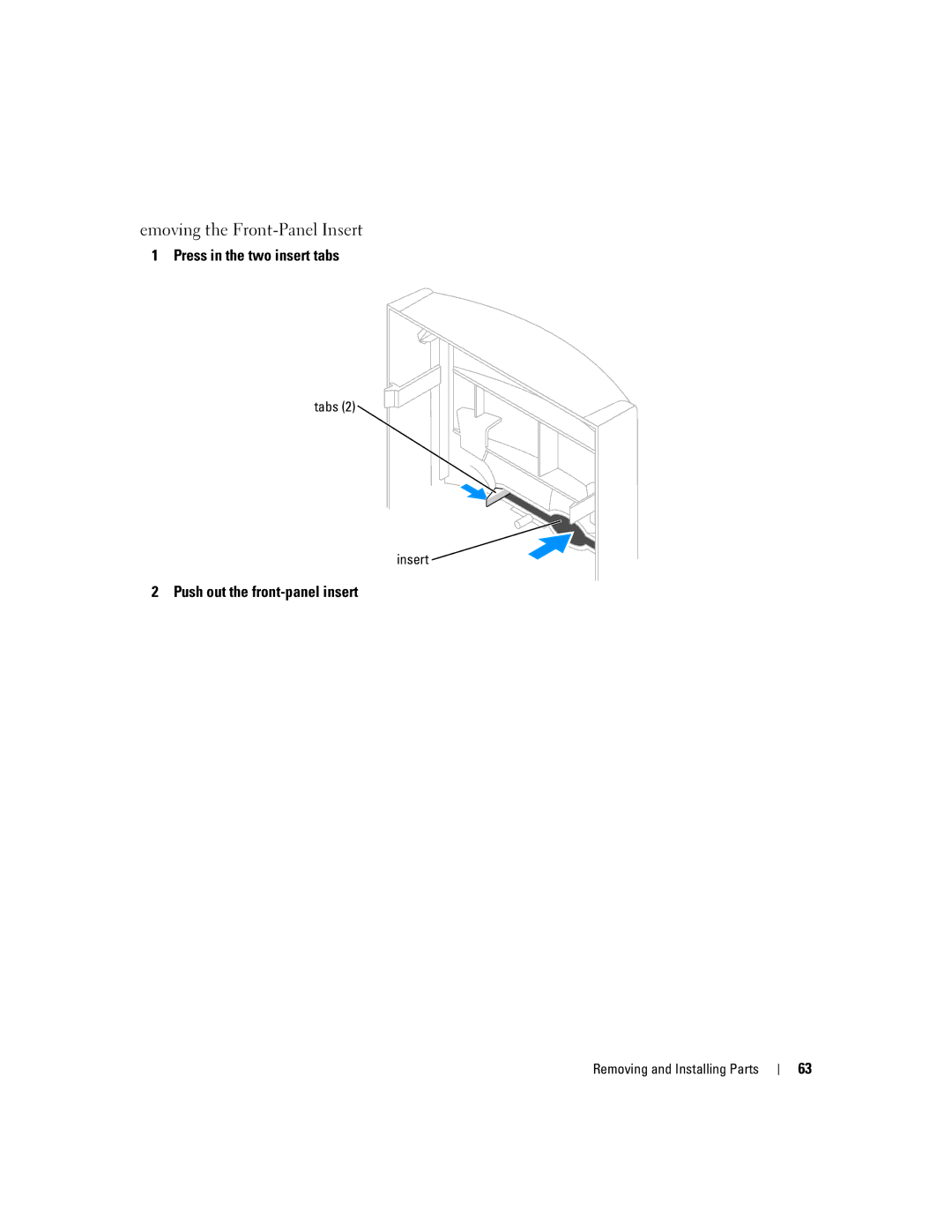 Dell Dimension B 110, 1100 manual Removing the Front-Panel Insert, Tabs Insert 