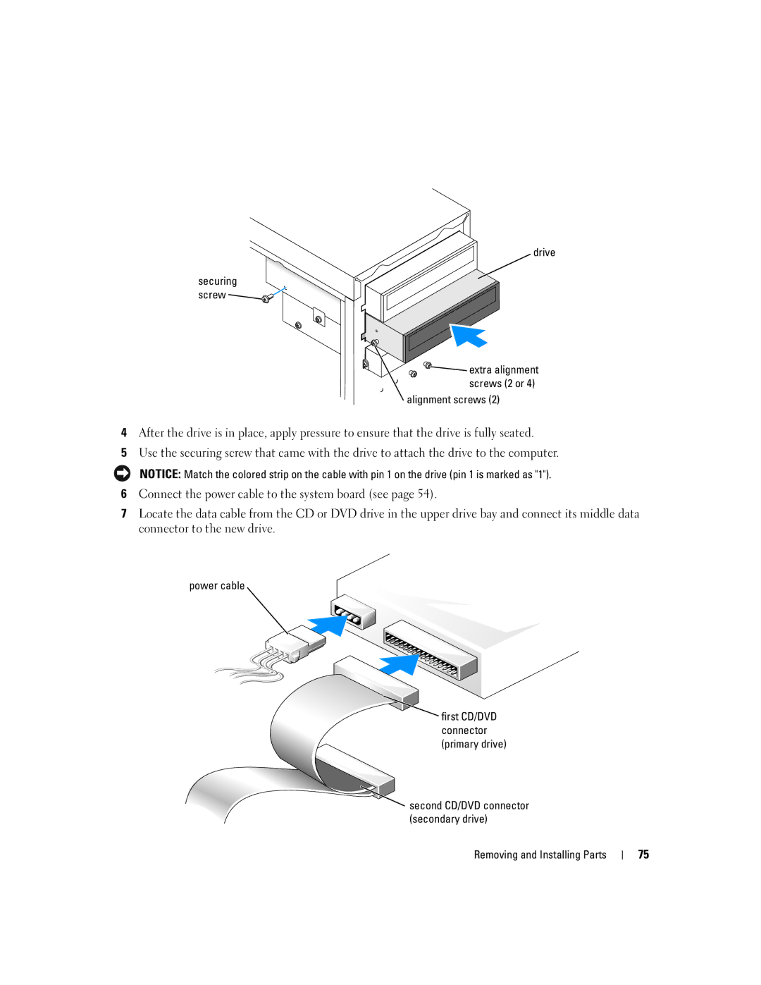 Dell Dimension B 110, 1100 manual Drive Securing screw, Power cable 