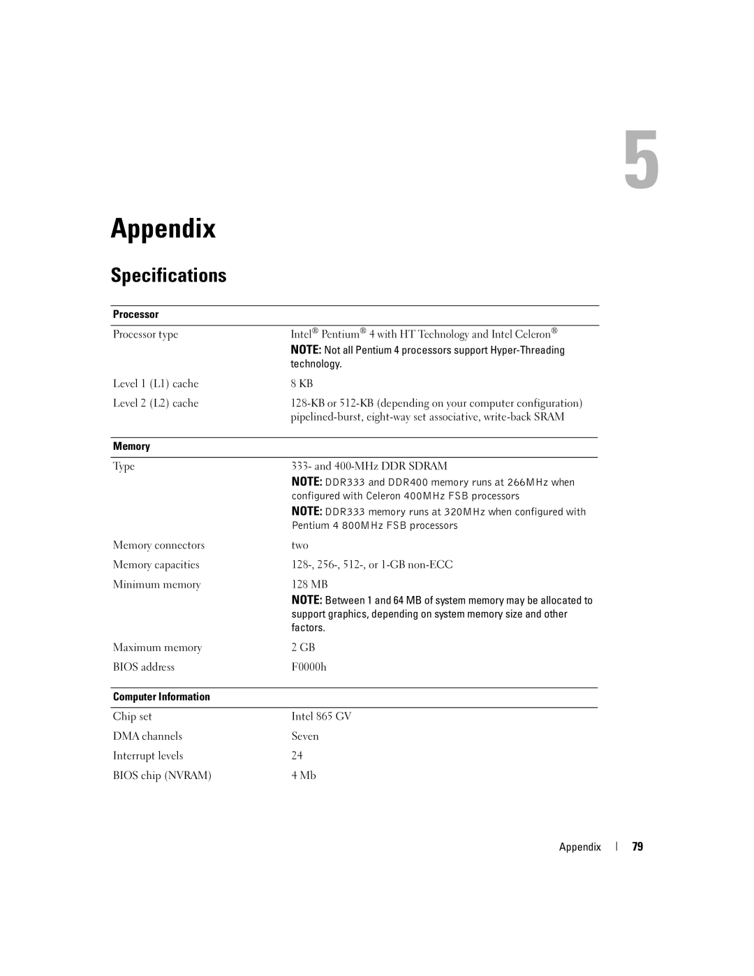 Dell Dimension B 110, 1100 manual Specifications 