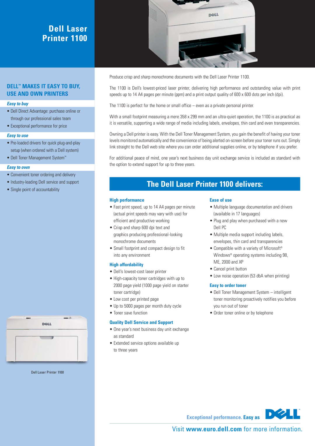 Dell 1100 manual Easy to buy, Easy to use, Easy to own 