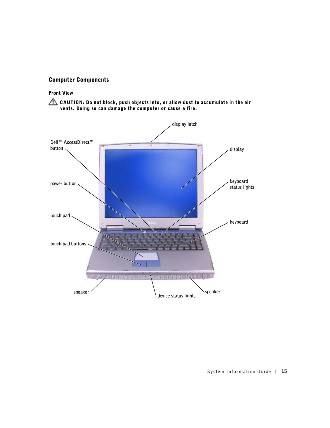 Dell 1100 manual Computer Components, Front View 