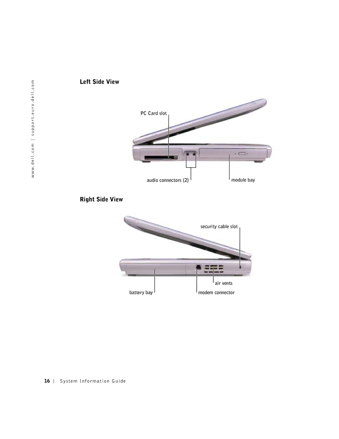 Dell 1100 manual Left Side View, Right Side View 