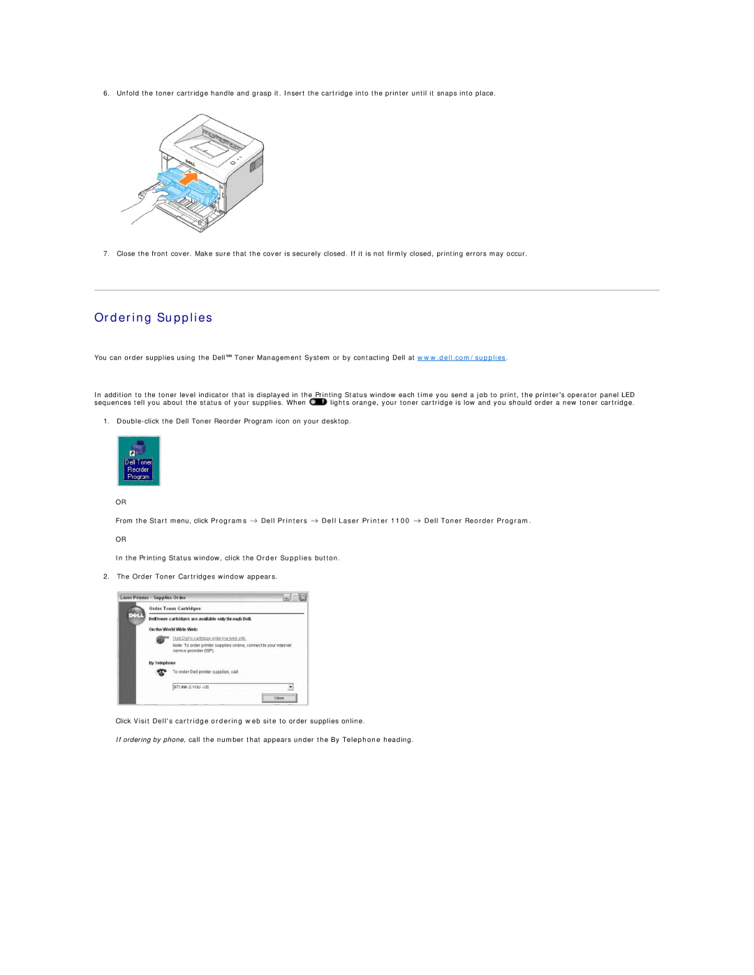 Dell 1100 specifications Ordering Supplies 