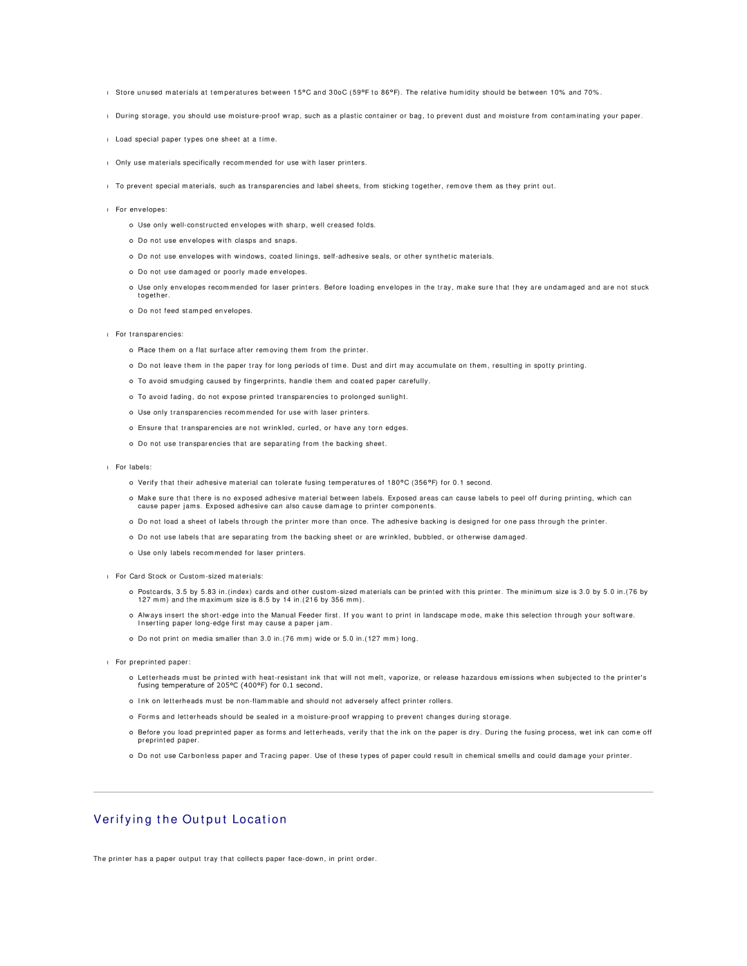 Dell 1100 specifications Verifying the Output Location 