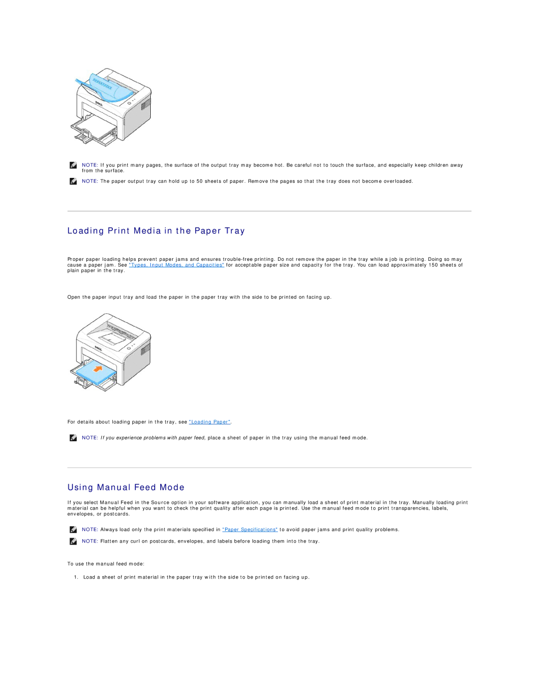 Dell 1100 specifications Loading Print Media in the Paper Tray, Using Manual Feed Mode 