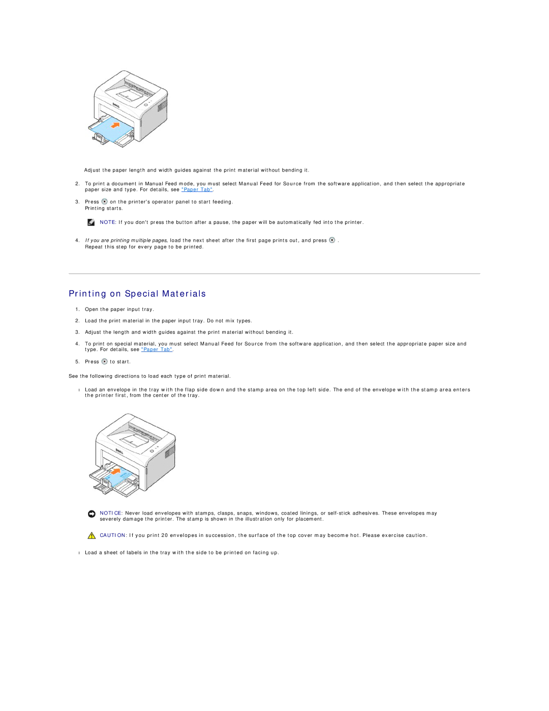 Dell 1100 specifications Printing on Special Materials 