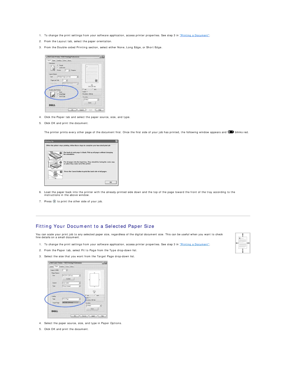 Dell 1100 specifications Fitting Your Document to a Selected Paper Size 