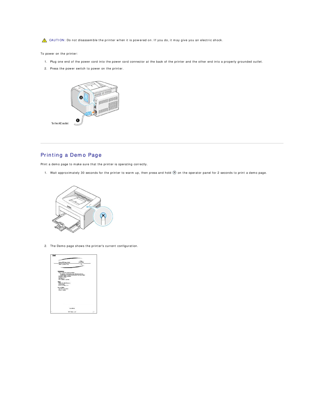 Dell 1100 specifications Printing a Demo 