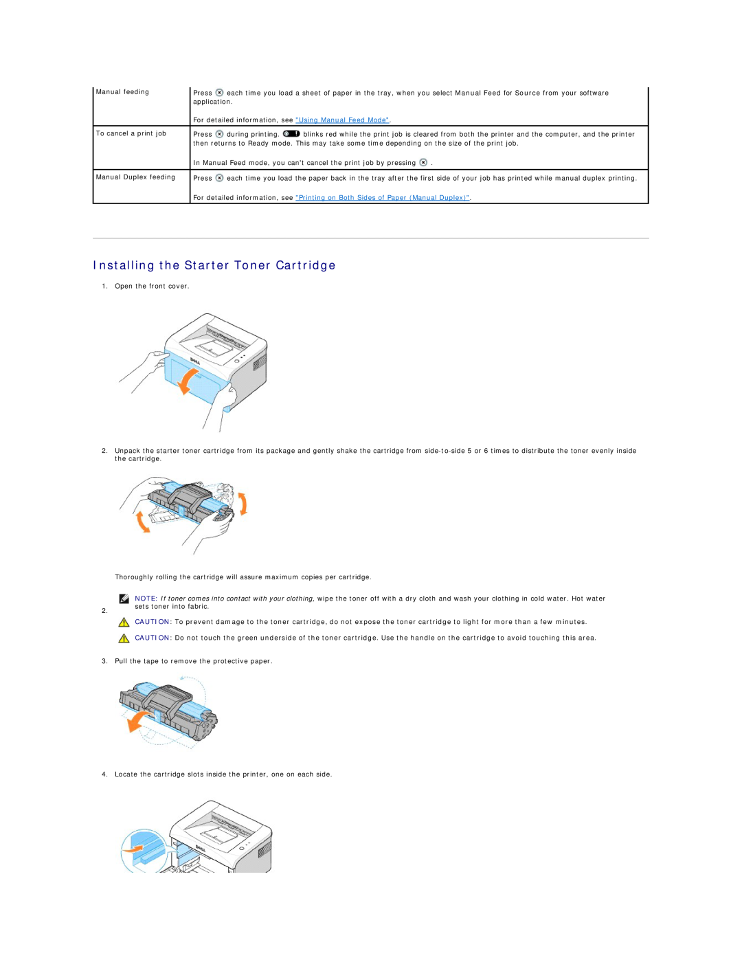 Dell 1100 specifications Installing the Starter Toner Cartridge 
