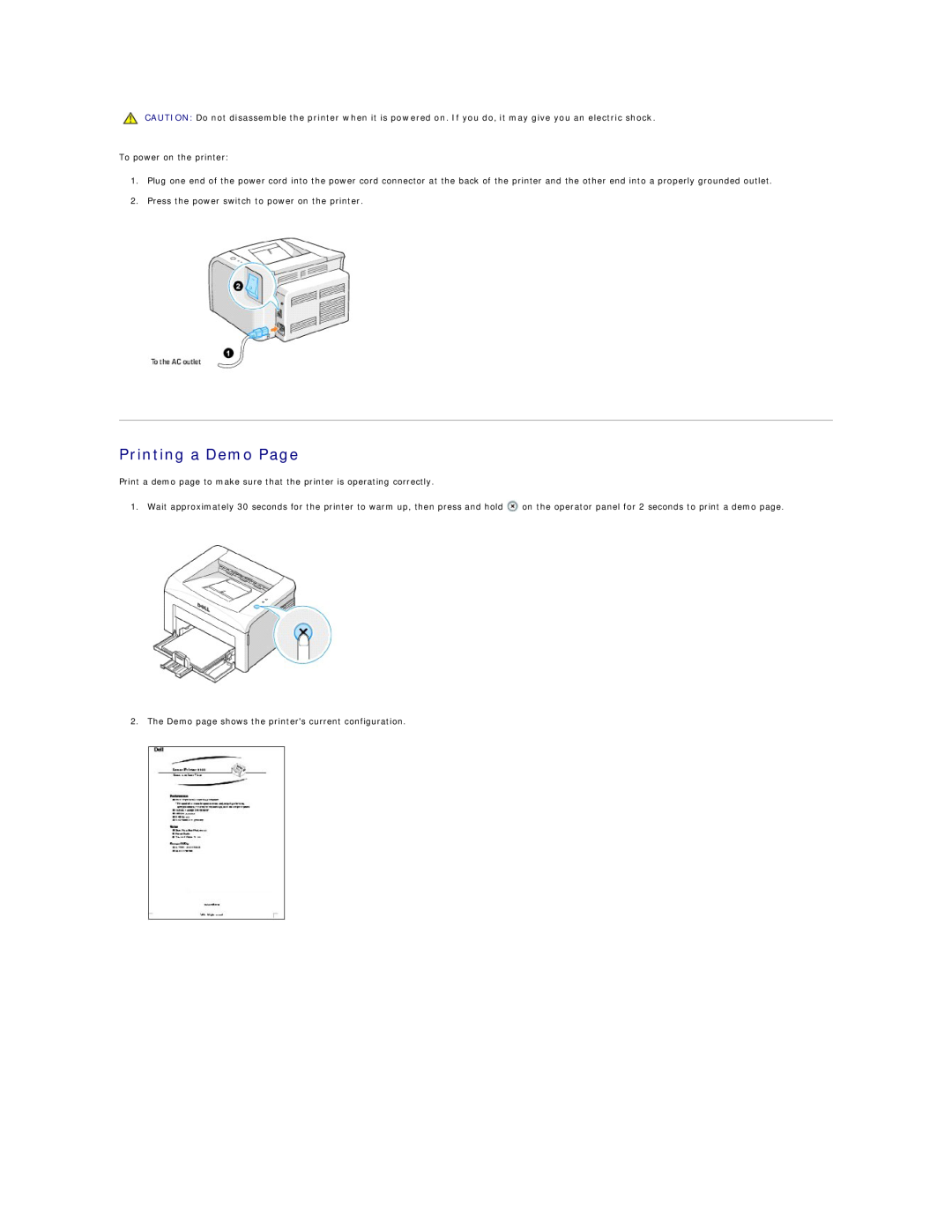 Dell 1100 specifications Printing a Demo Page 