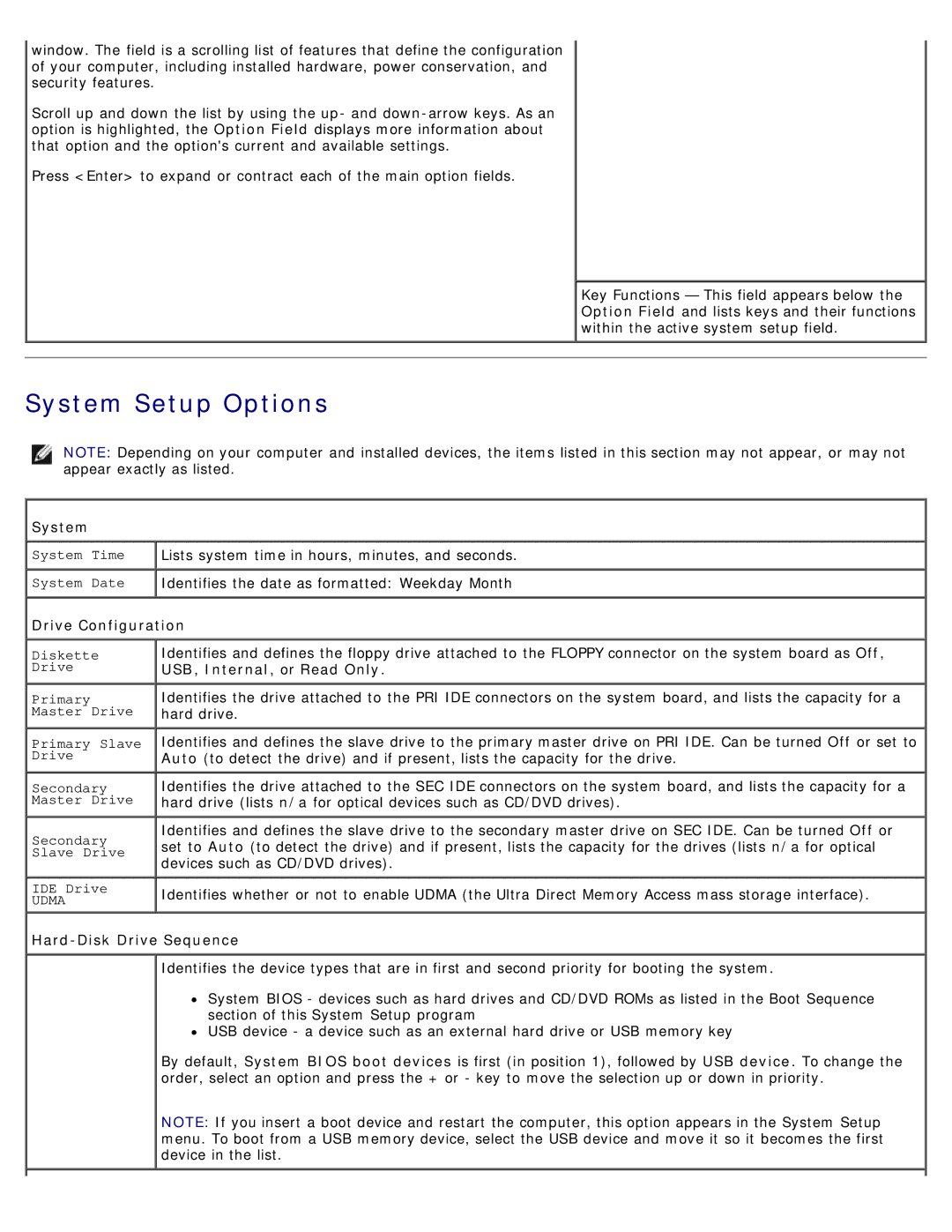 Dell 1100/B110 service manual System Setup Options, Drive Configuration, Hard-Disk Drive Sequence 