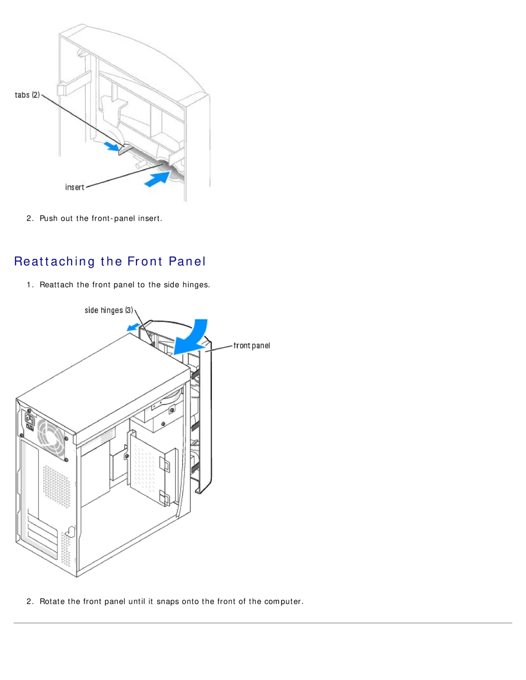 Dell 1100/B110 service manual Reattaching the Front Panel 