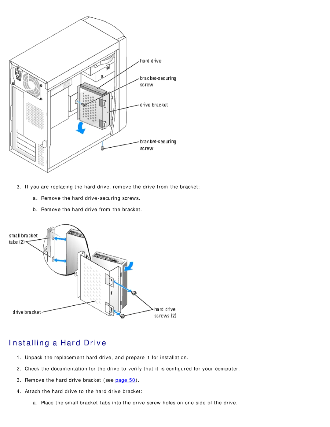 Dell 1100/B110 service manual Installing a Hard Drive 