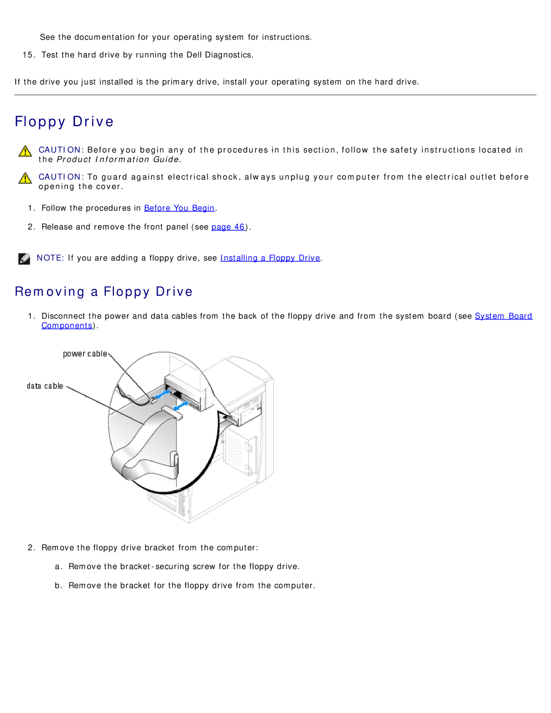 Dell 1100/B110 service manual Removing a Floppy Drive 