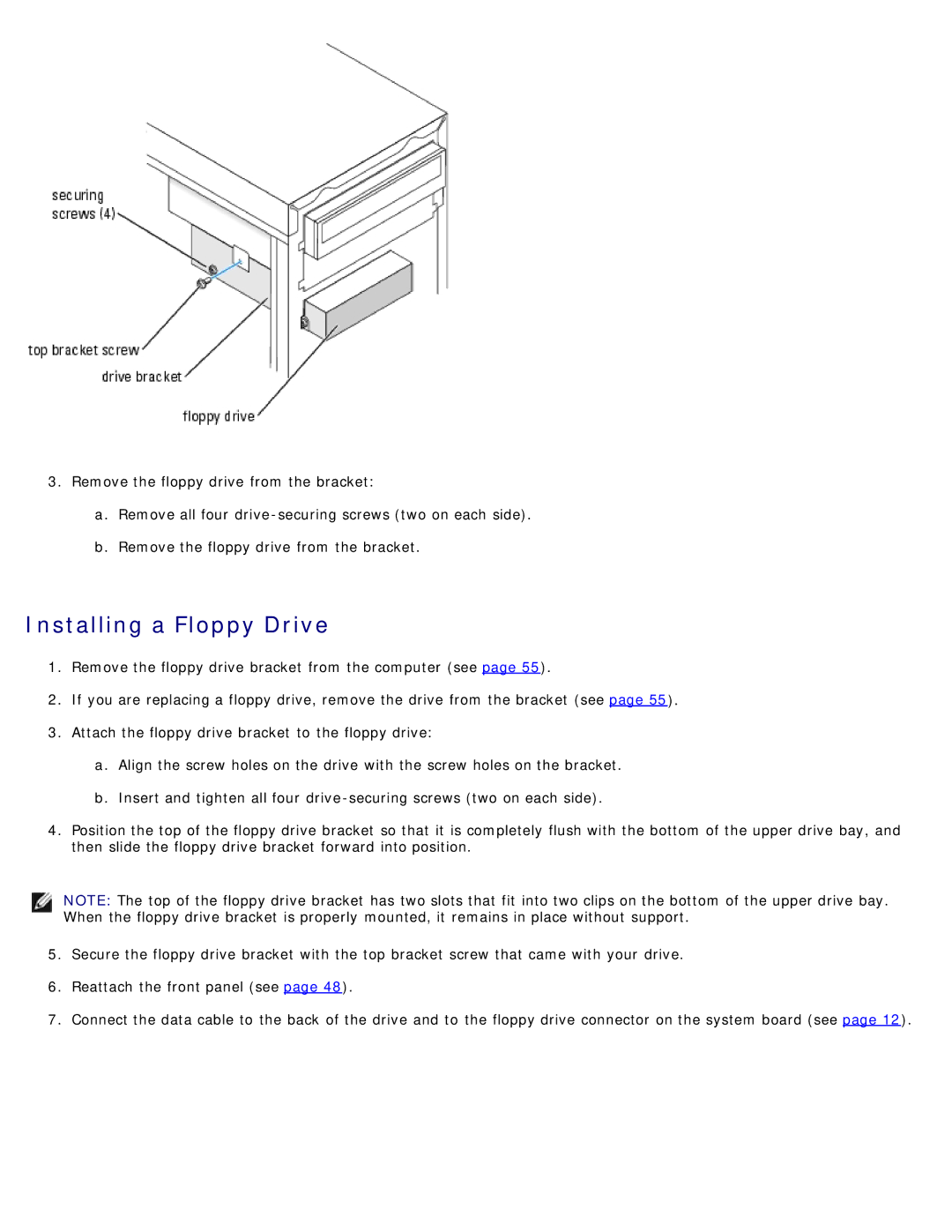 Dell 1100/B110 service manual Installing a Floppy Drive 