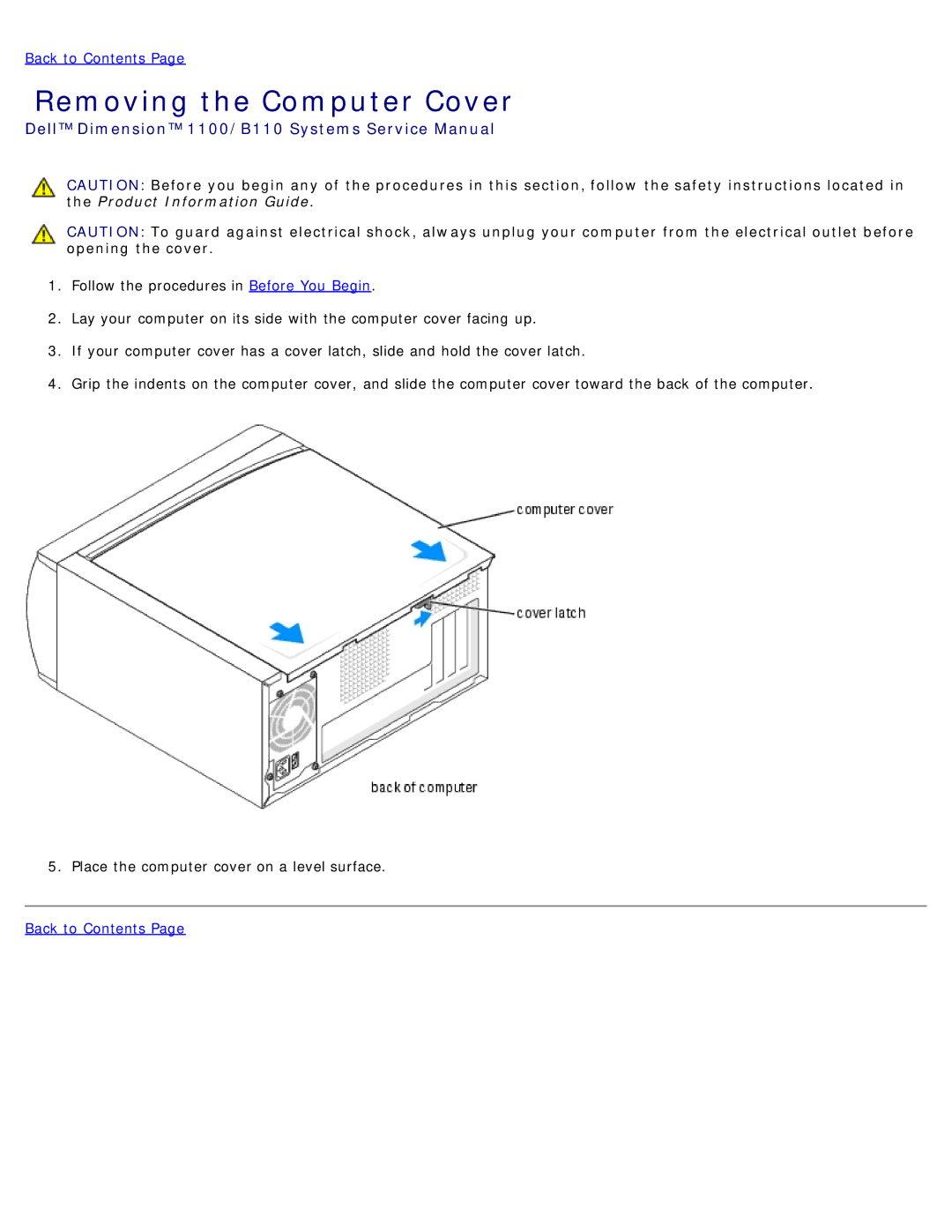 Dell 1100/B110 service manual Removing the Computer Cover 