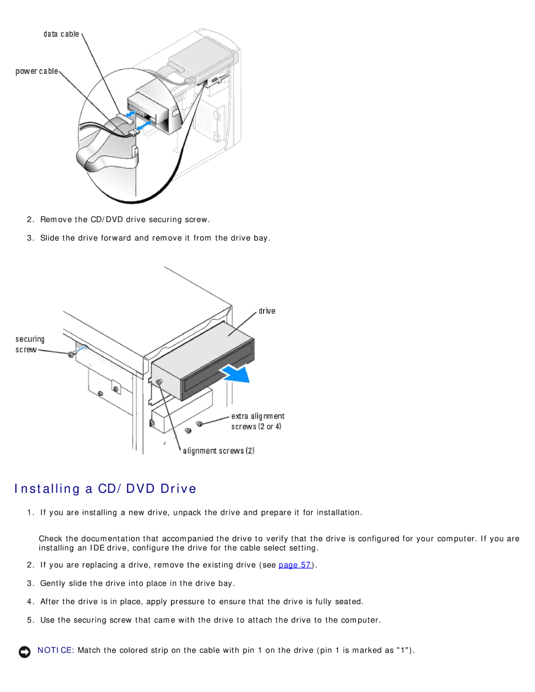 Dell 1100/B110 service manual Installing a CD/DVD Drive 