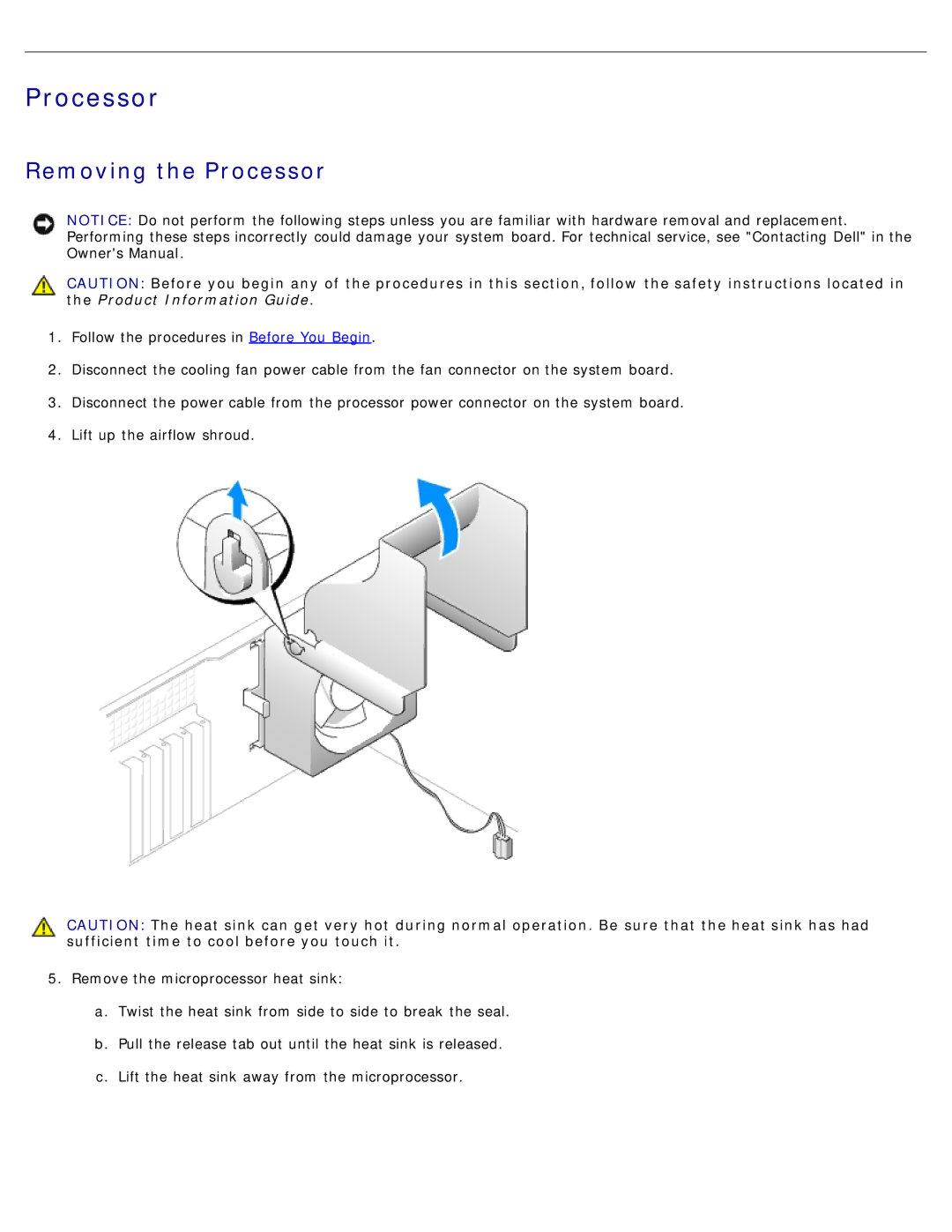 Dell 1100/B110 service manual Removing the Processor 