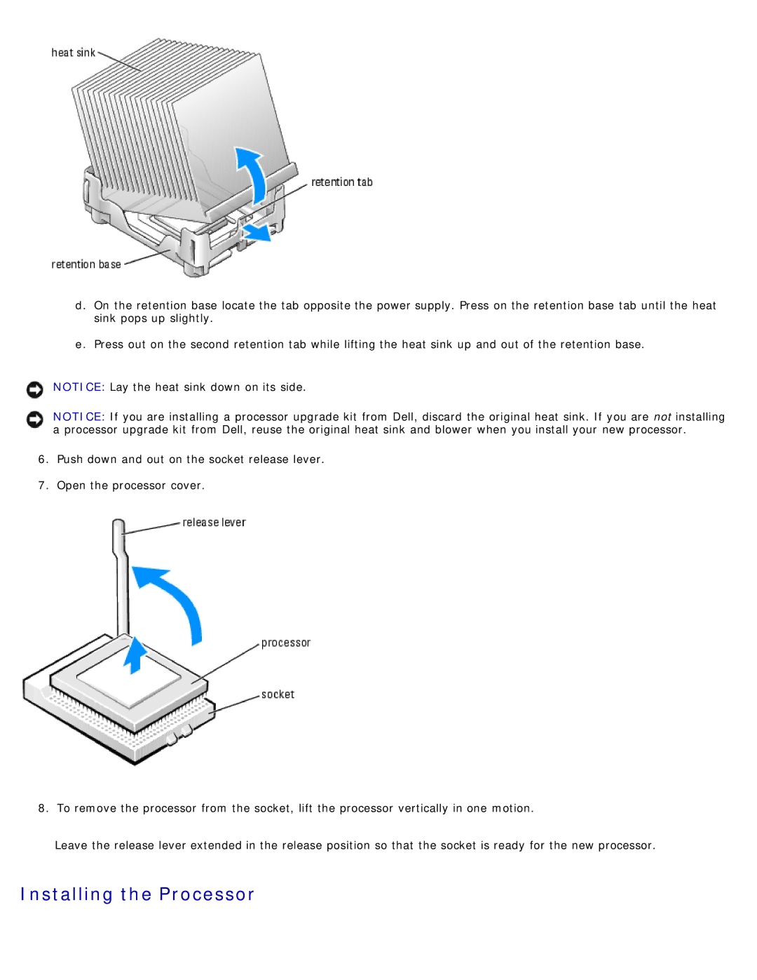 Dell 1100/B110 service manual Installing the Processor 