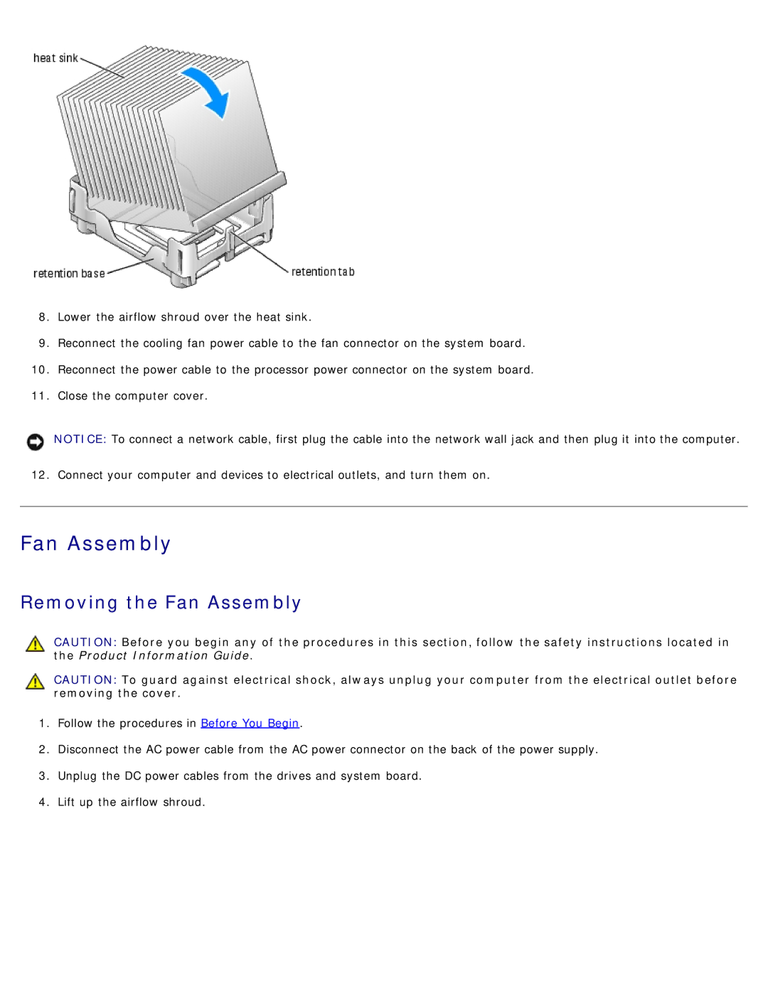 Dell 1100/B110 service manual Removing the Fan Assembly 