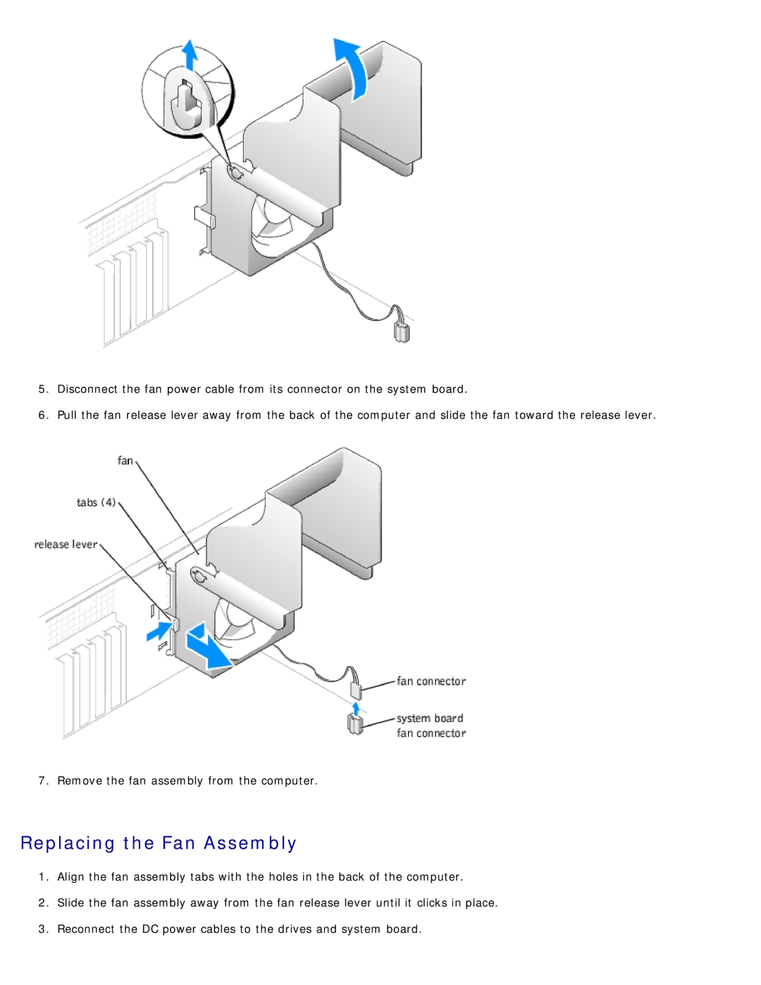 Dell 1100/B110 service manual Replacing the Fan Assembly 