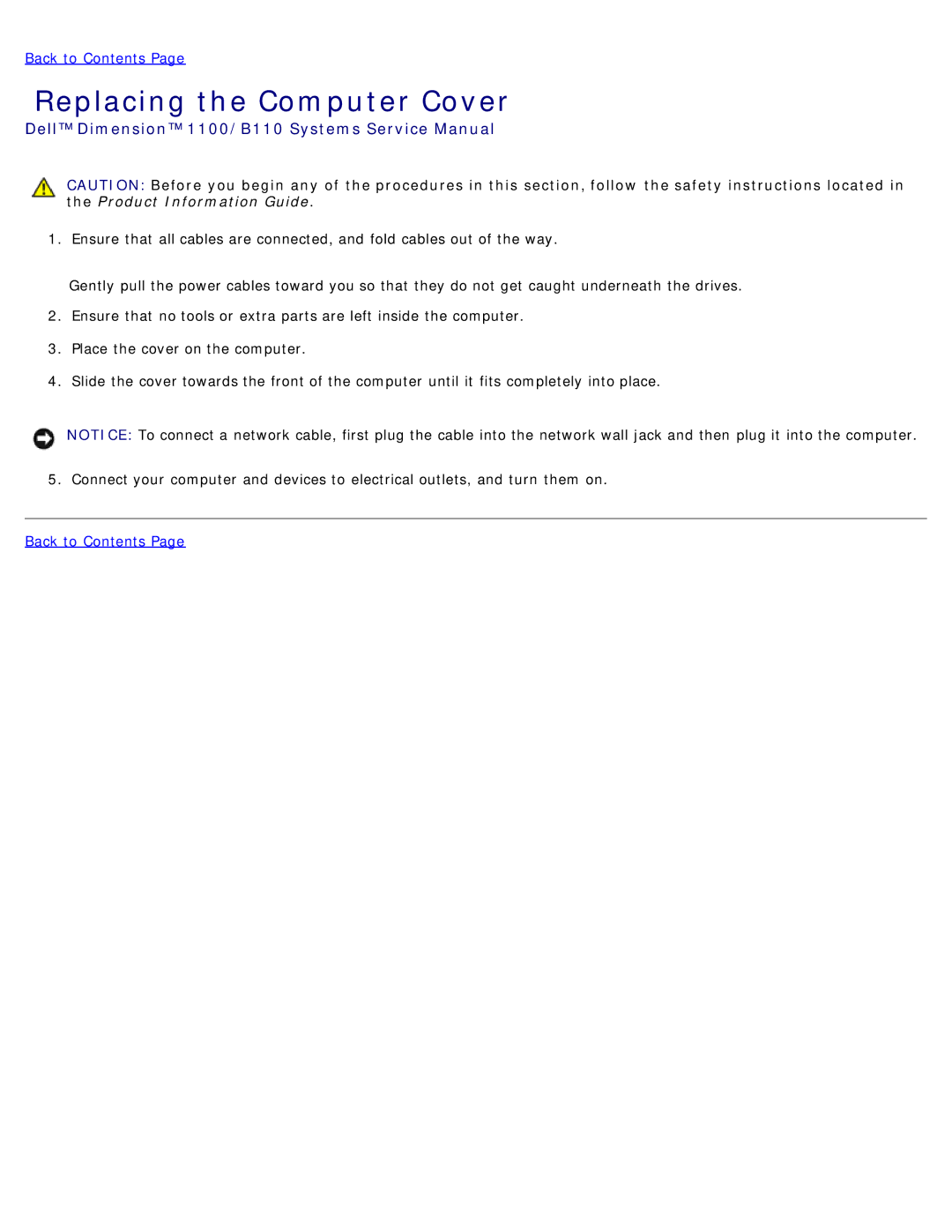 Dell 1100/B110 service manual Replacing the Computer Cover 