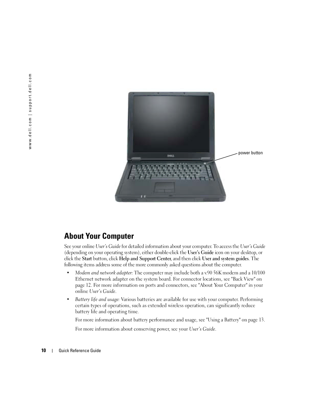 Dell 110L manual About Your Computer, Power button 