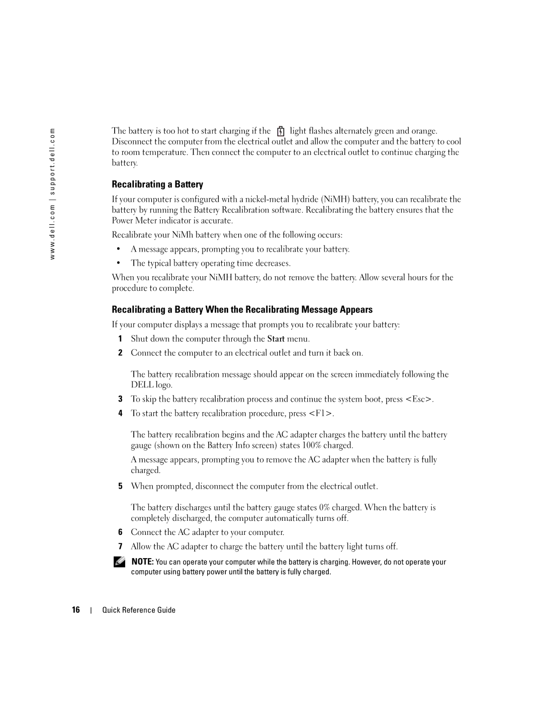 Dell 110L manual Recalibrating a Battery 