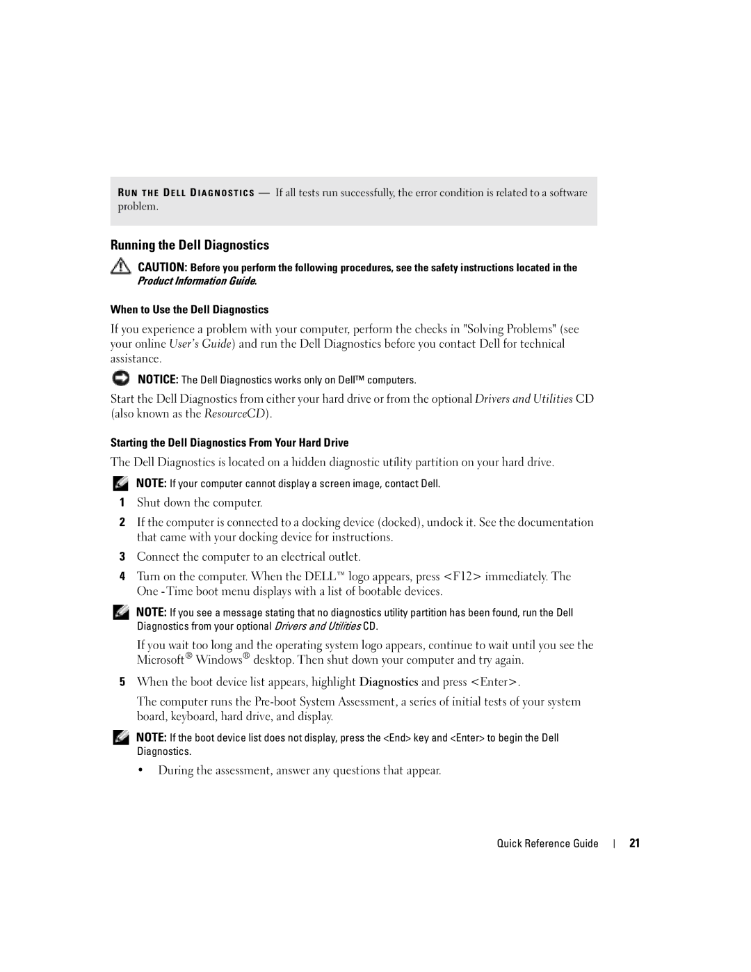 Dell 110L manual Running the Dell Diagnostics, Product Information Guide 