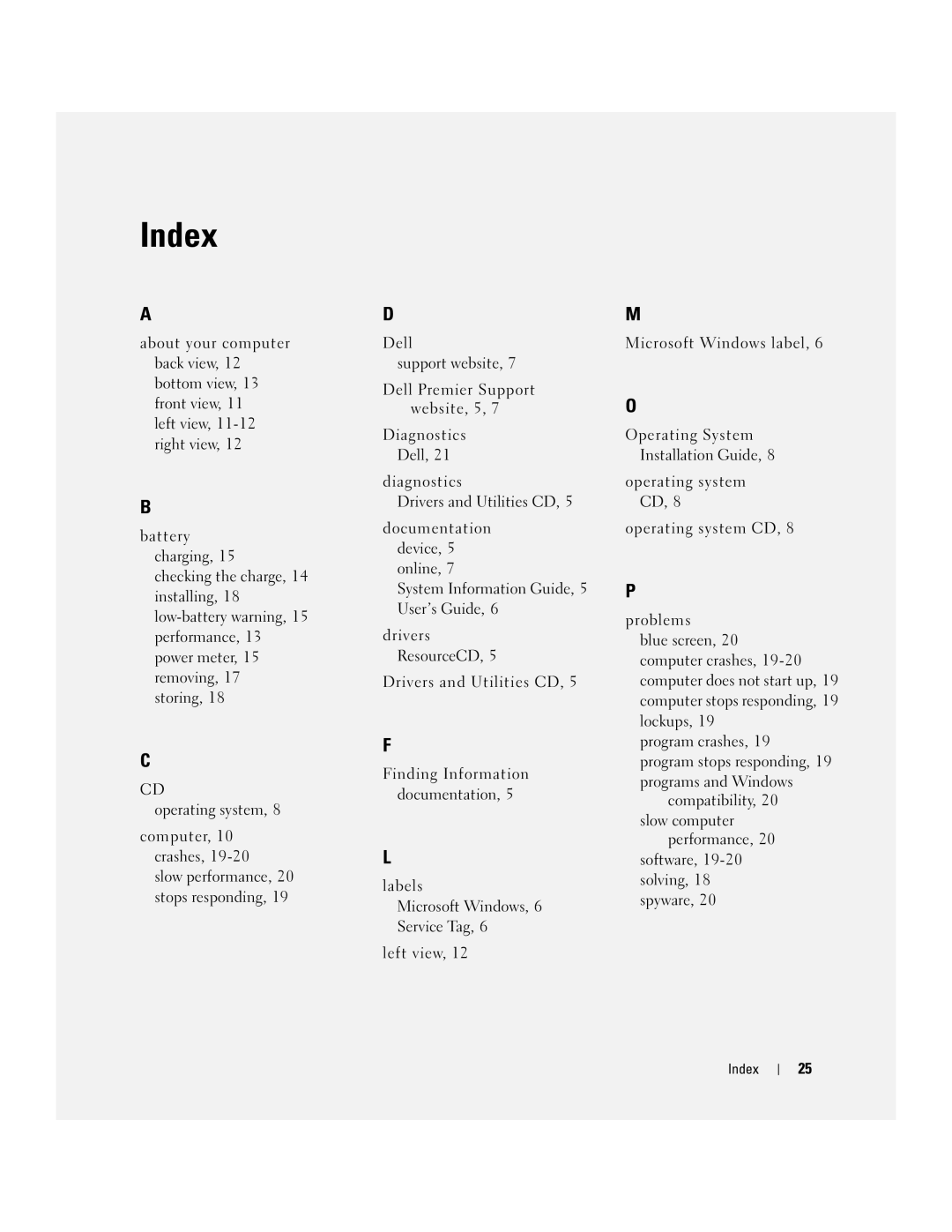 Dell 110L manual Index 