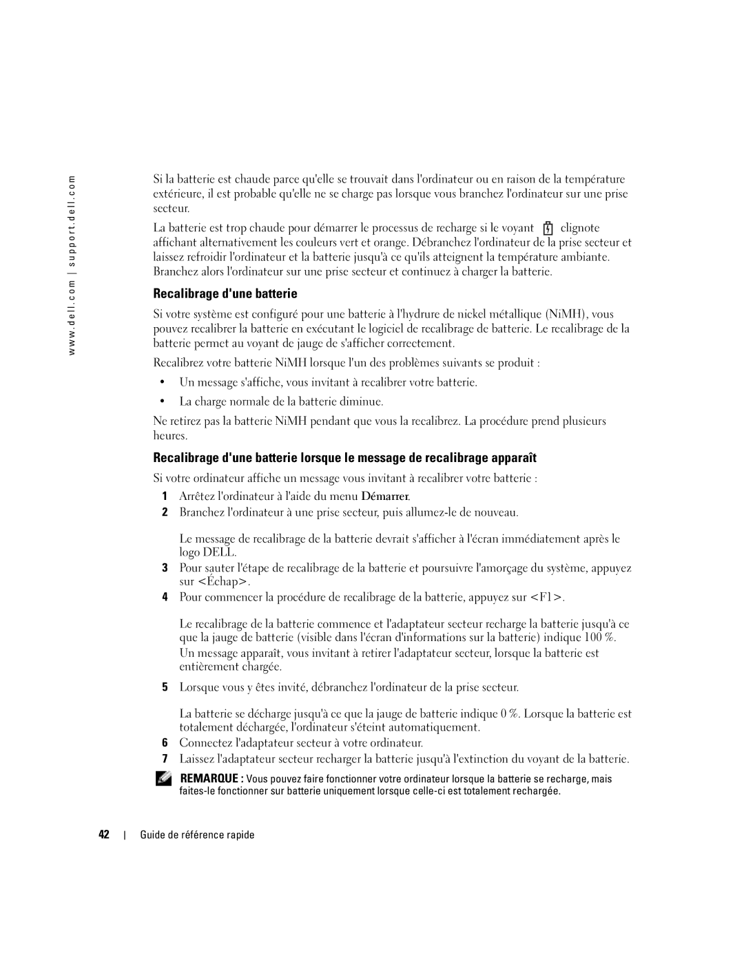 Dell 110L manual Recalibrage dune batterie 