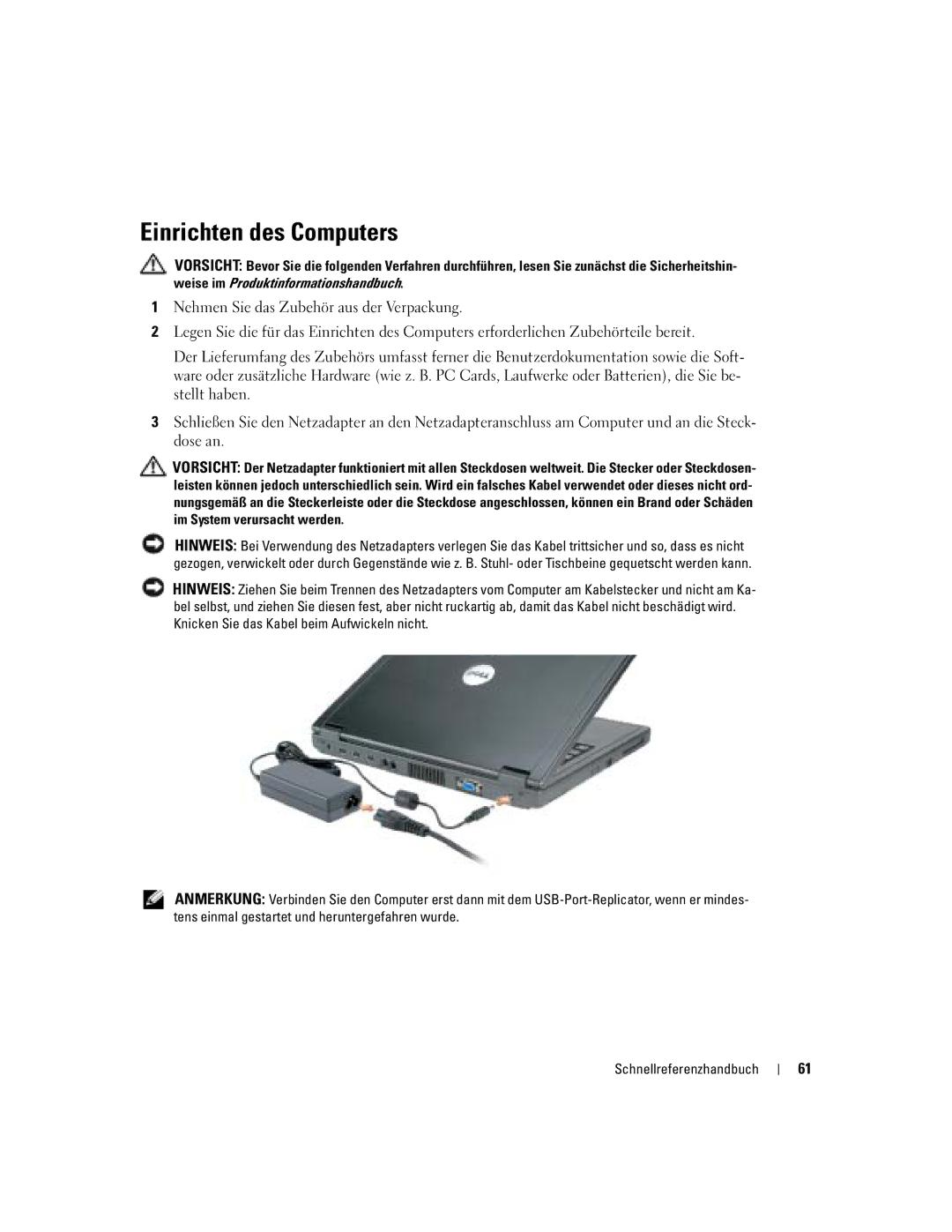 Dell 110L manual Einrichten des Computers 