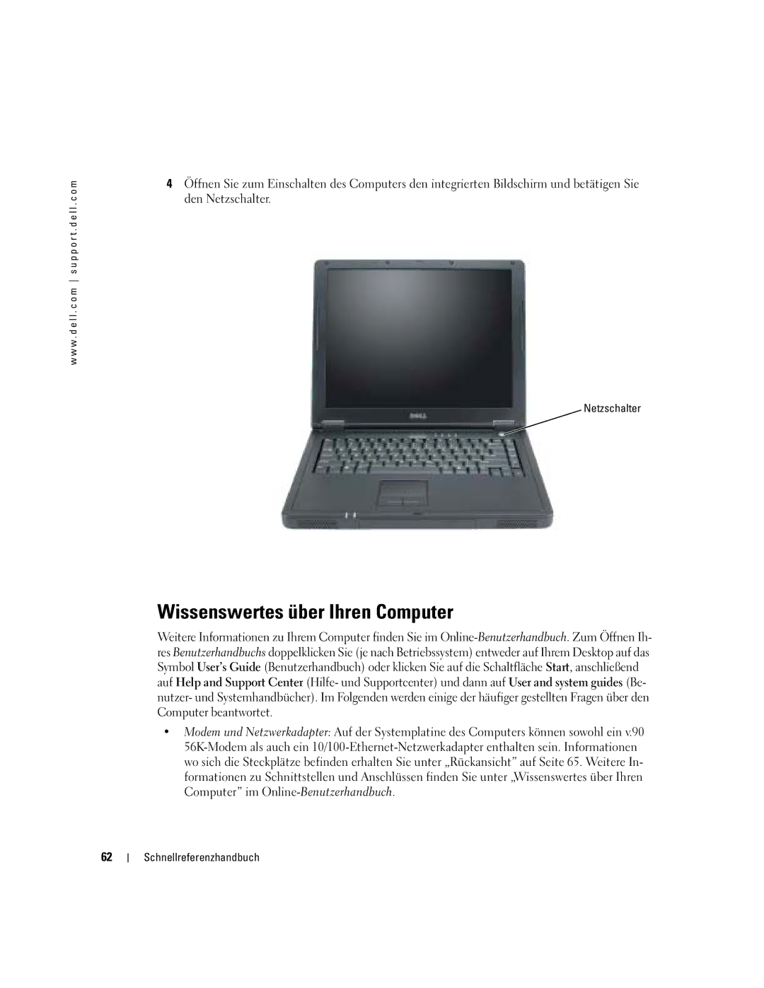 Dell 110L manual Wissenswertes über Ihren Computer, Netzschalter 