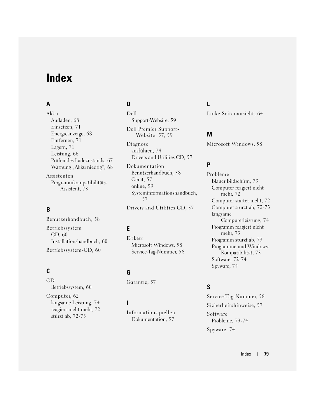 Dell 110L manual Prüfen des Ladezustands, 67 Warnung „Akku niedrig, Online, 59 Systeminformationshandbuch 