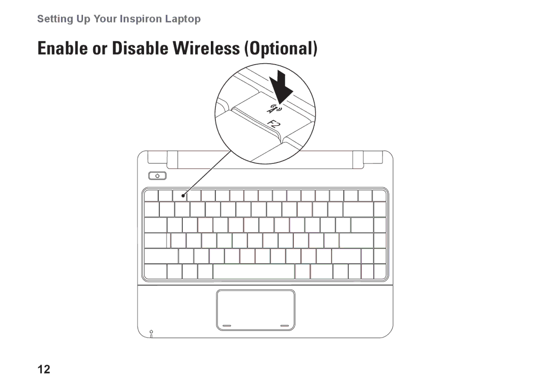 Dell P03T001, 1110, V0K33 setup guide Enable or Disable Wireless Optional 