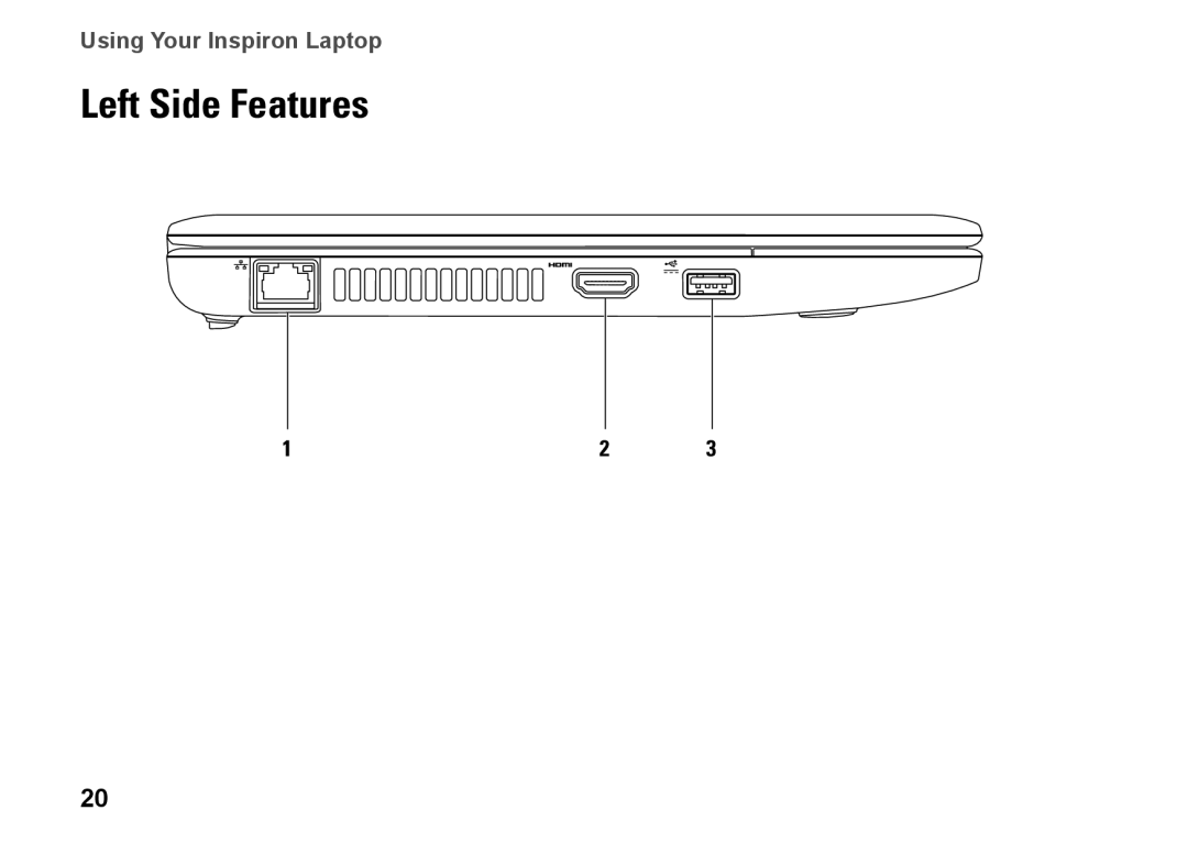 Dell P03T001, 1110, V0K33 setup guide Left Side Features 