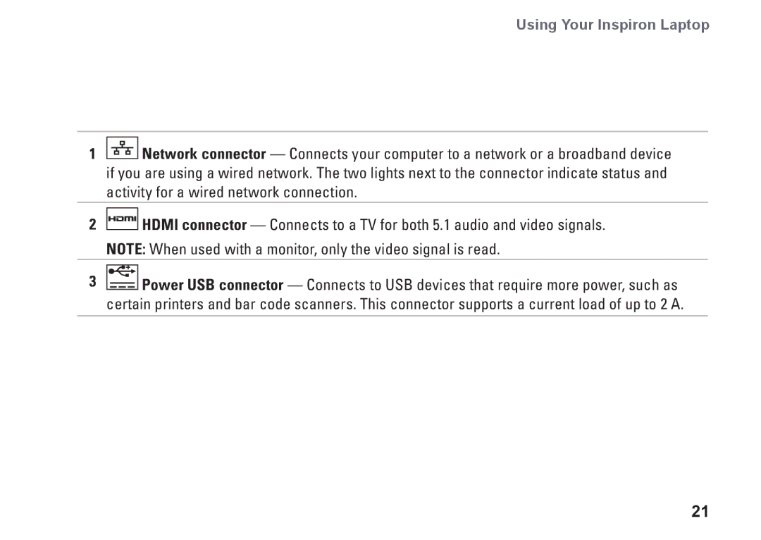 Dell V0K33, 1110, P03T001 setup guide Using Your Inspiron Laptop 