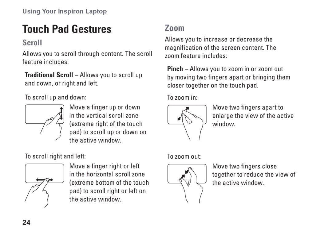 Dell P03T001, 1110, V0K33 setup guide Touch Pad Gestures, Scroll 