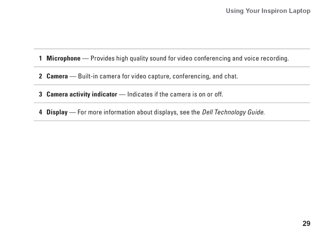 Dell V0K33, 1110, P03T001 setup guide Using Your Inspiron Laptop 