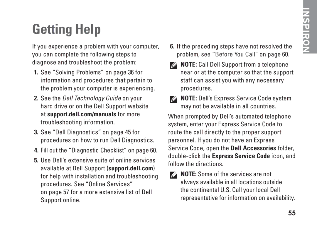 Dell 1110, P03T001, V0K33 setup guide Getting Help 