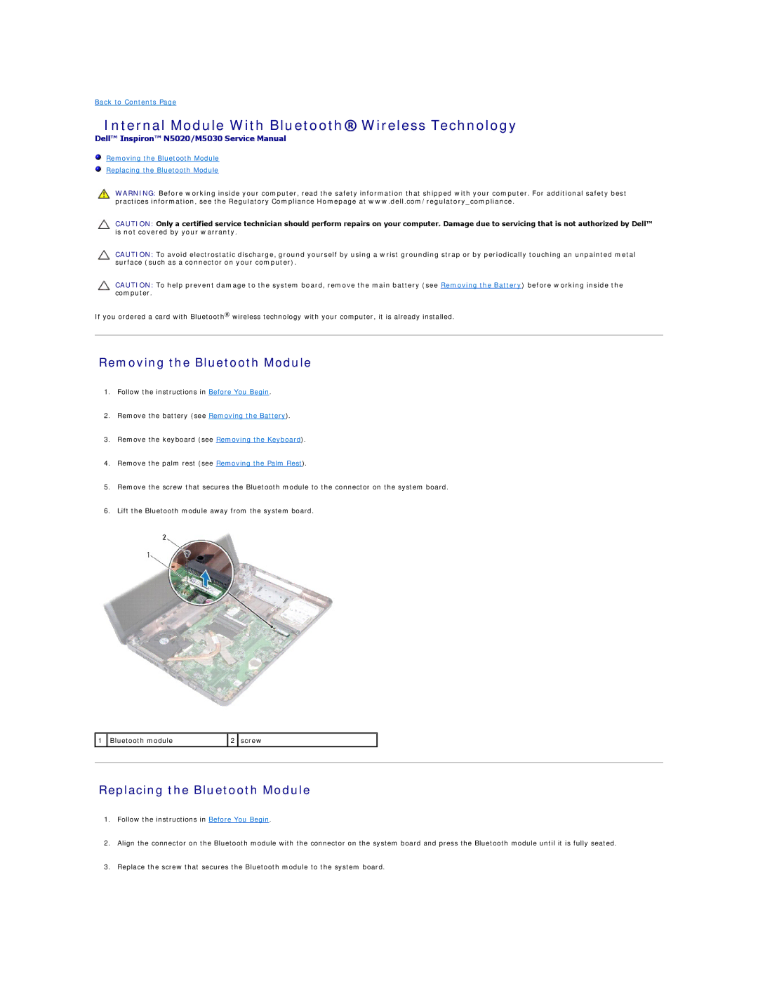 Dell 1120 manual Internal Module With Bluetooth Wireless Technology, Removing the Bluetooth Module 