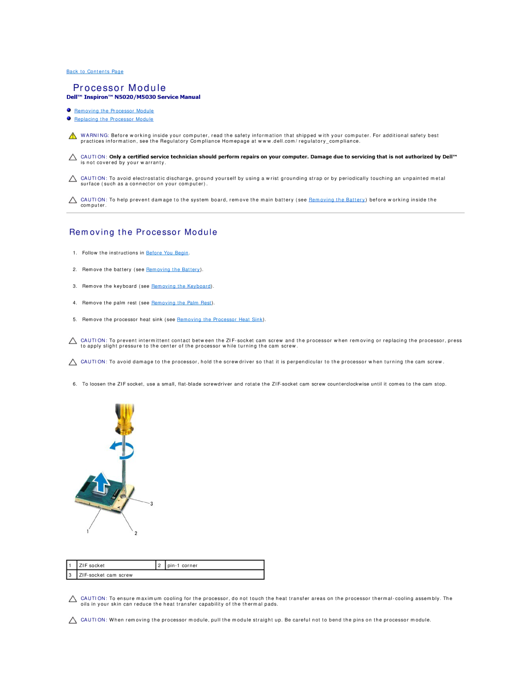 Dell 1120 manual Removing the Processor Module 